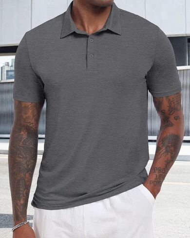 Mens Polo Shirts Button Down Business Shirts Casual Short Sleeve Knitting T-Shirt in Saudi Arabia