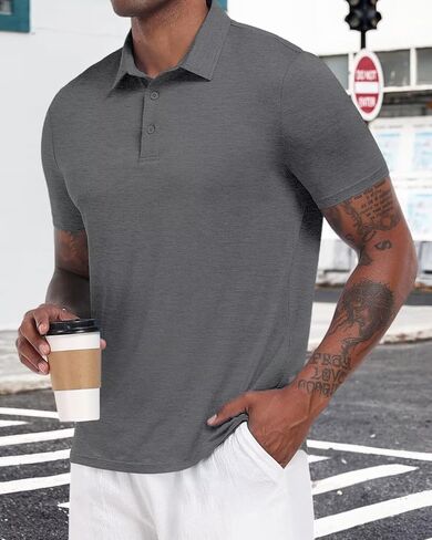 Mens Polo Shirts Button Down Business Shirts Casual Short Sleeve Knitting T-Shirt in Saudi Arabia