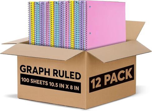 Graph Paper Spiral Notebook - Graph Paper Notebook, Quad Ruled Grid Notebooks, Perforated Pages - 10.5 X 8 Inches - 1 Subject Wirebound Notebook - Assorted Colors - 100 Sheets per Book - (4 Pack) in Saudi Arabia