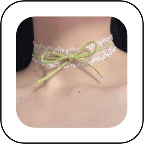Vintage Bow-Knot Choker Necklace Cute White Hollow Lace Collar Necklace with Pink Bow Prom Party Ball Wedding Necklace for Women in Saudi Arabia