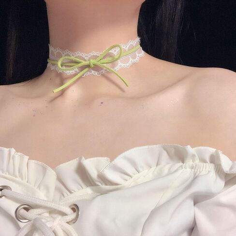 Vintage Bow-Knot Choker Necklace Cute White Hollow Lace Collar Necklace with Pink Bow Prom Party Ball Wedding Necklace for Women in Saudi Arabia