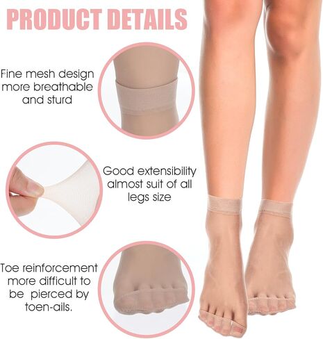 10 أزواج من الجوارب الشفافة للكاحل، جوارب شفافة رفيعة قابلة للتنفس، جوارب نايلون ناعمة بدون عرض للنساء والفتيات in Kuwait