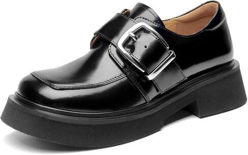 BEAU TODAY Platform Leather Loafers for Women, Chunky Lug Sole Loafers Women, Comfortable Slip-on Business Casual Non-Slip Round Toe Office Ladies Dress Shoes in Saudi Arabia