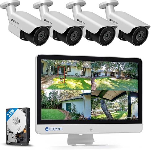 PoE Security Camera System with Monitor, AI Human/Vehicle Detection, 8CH 8MP NVR with Monitor Pre-Installed 2TB HDD, 6Pcs 5MP Wired Bullet IP Camera IP67 Night Vision, LY37EX5MU806 in Kuwait