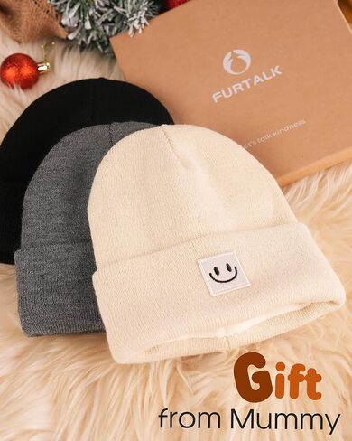 FURTALK Baby Toddler Winter Hat 3 Packs Baby Beanie Toddler Beanie Boys Girls Fleece Lined Kids Warm Knit Hats in Kuwait