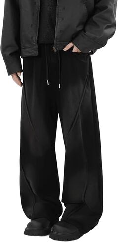 HBER Men's Baggy Straight Sweatpants Y2K Wide Leg Drawstring Waist Loose Fit Casual Sweat Pants with Pockets in Kuwait