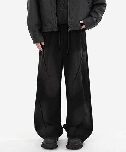 HBER Men's Baggy Straight Sweatpants Y2K Wide Leg Drawstring Waist Loose Fit Casual Sweat Pants with Pockets in Kuwait