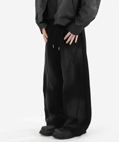 HBER Men's Baggy Straight Sweatpants Y2K Wide Leg Drawstring Waist Loose Fit Casual Sweat Pants with Pockets in Kuwait
