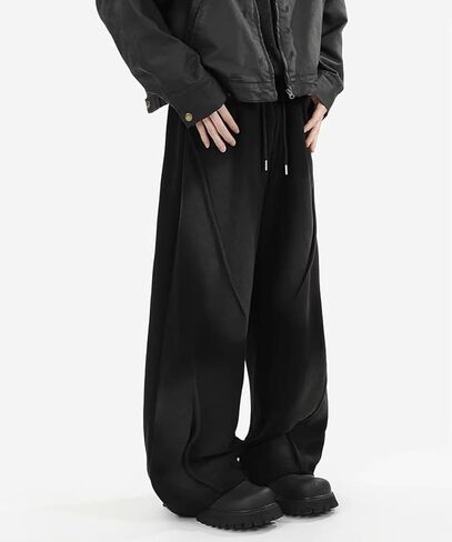 HBER Men's Baggy Straight Sweatpants Y2K Wide Leg Drawstring Waist Loose Fit Casual Sweat Pants with Pockets in Kuwait