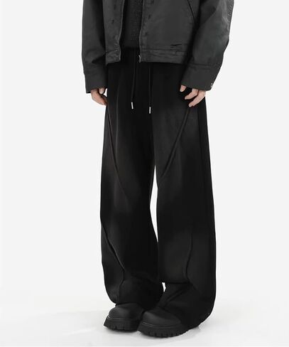HBER Men's Baggy Straight Sweatpants Y2K Wide Leg Drawstring Waist Loose Fit Casual Sweat Pants with Pockets in Kuwait