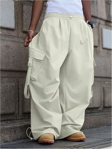 SOLY HUX Men's Baggy Cargo Pants Wide Leg Parachute Pants with Pocket Streetwear in Saudi Arabia