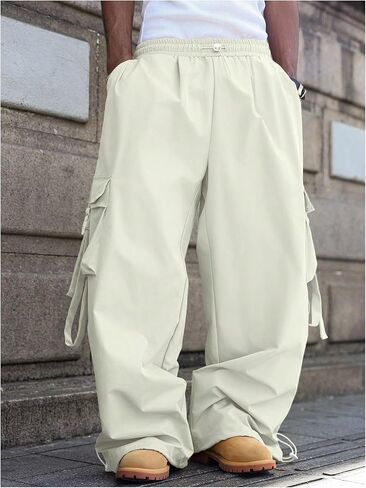 SOLY HUX Men's Baggy Cargo Pants Wide Leg Parachute Pants with Pocket Streetwear in Saudi Arabia