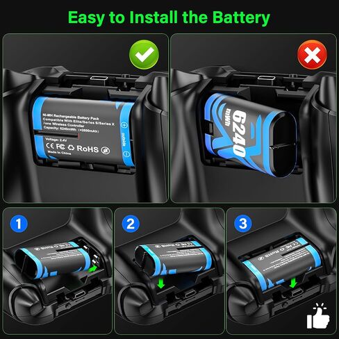 Rechargeable Xbox Controller Battery Pack for Xbox one/Xbox One S/Xbox One X/Xbox One Elite/Xbox Series X|S, 4x6240mWh Batteries Pack for Xbox Accessories Kits, Xbox Rechargeable Battery Pack(4 Pack) in Kuwait