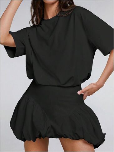 SOLY HUX Women's Bubble Mini Dress Short Sleeve Crewneck A Line Y2k Going Out Summer Dresses in Saudi Arabia