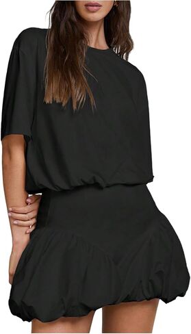 SOLY HUX Women's Bubble Mini Dress Short Sleeve Crewneck A Line Y2k Going Out Summer Dresses in Saudi Arabia