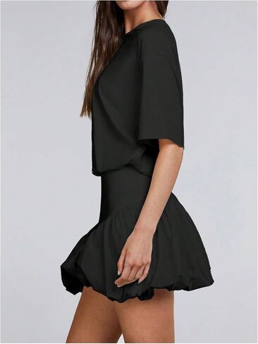 SOLY HUX Women's Bubble Mini Dress Short Sleeve Crewneck A Line Y2k Going Out Summer Dresses in Saudi Arabia