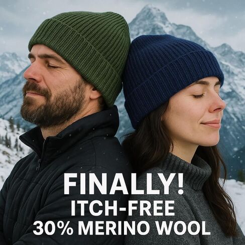 Plus Size Fleece Lined Beanie Hat - M/L/XL/XXL Merino Wool Beanie Hat for Men - Large Winter Hat Ski Skull Cap for Big Heads in Saudi Arabia