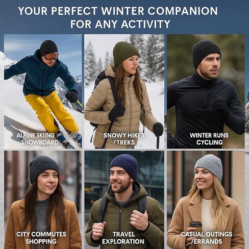 Plus Size Fleece Lined Beanie Hat - M/L/XL/XXL Merino Wool Beanie Hat for Men - Large Winter Hat Ski Skull Cap for Big Heads in Saudi Arabia