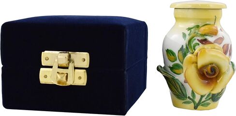 MEMORIALS4U جرة حرق باقة الورد - جرة معدنية مصنوعة يدويًا للرماد البشري - ميسورة التكلفة وأنيقة (أصفر، تذكار) in Kuwait