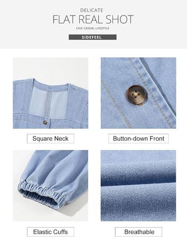 Sidefeel Women's Spring Outfit Denim Dress 3/4 Sleeve Loose Fit Square Neck Summer Jean Dresses with Pockets in Saudi Arabia