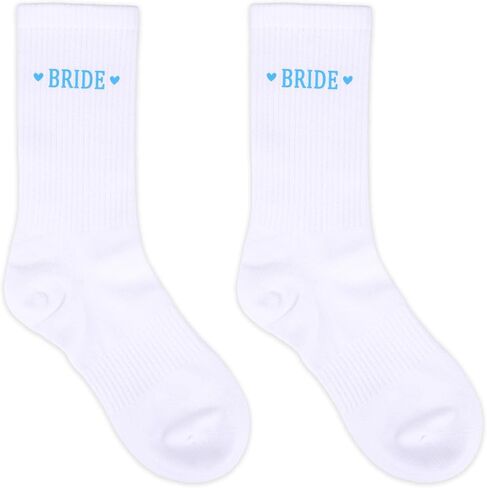 2pcs Bride Socks, Soft Breathable Cotton Bridal Wedding Socks for Women Bachelorette Party Favors & Weeding Bridesmaid Shower Decorations Gifts (Blue & White) in Kuwait