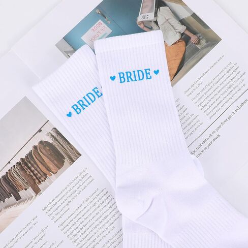 2pcs Bride Socks, Soft Breathable Cotton Bridal Wedding Socks for Women Bachelorette Party Favors & Weeding Bridesmaid Shower Decorations Gifts (Blue & White) in Kuwait