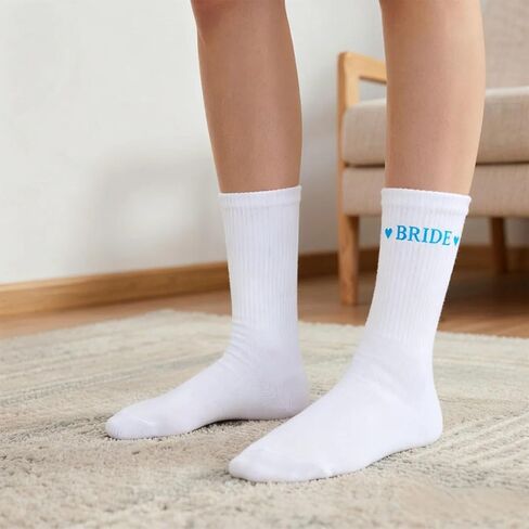 2pcs Bride Socks, Soft Breathable Cotton Bridal Wedding Socks for Women Bachelorette Party Favors & Weeding Bridesmaid Shower Decorations Gifts (Blue & White) in Kuwait