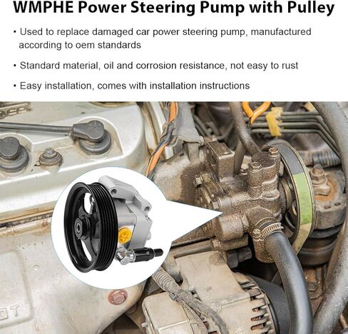 Power Steering Pump with Pulley Compatible with Ford Thunderbird Lincoln LS 3.9L V8 2003 2004 2005, Replacement for 21-5353, 6W4Z3A696B in Saudi Arabia