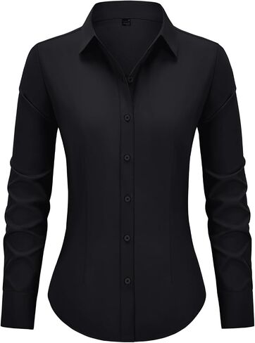 Button Down Shirts for Women Fitted Dress Shirts Collared Long Sleeve Soft Wrinkle Free Blouses Work Office Tunic Tops in Saudi Arabia