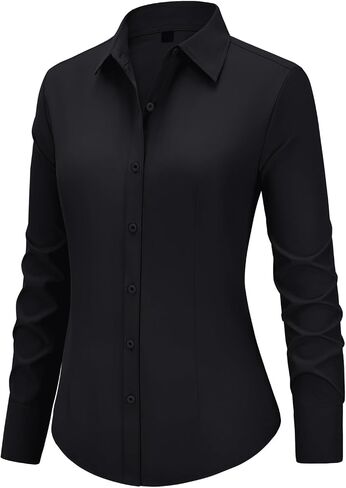 Button Down Shirts for Women Fitted Dress Shirts Collared Long Sleeve Soft Wrinkle Free Blouses Work Office Tunic Tops in Saudi Arabia