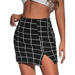 تنورة قصيرة نسائية من Milumia ذات طباعة منقوشة عالية الخصر وحاشية مقسمة، تنانير قصيرة غير رسمية in Kuwait