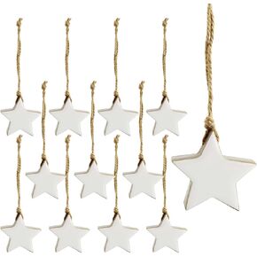 AuldHome Design Farmhouse Star Ornaments (12-Pack, White); Wood w/White Enamel 2-Inch Star Christmas Decorations, Retro Vintage Enamelware Style in Kuwait