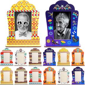 Weysat 12 مجموعة إطارات صور لـ Dia De Los Muertos Altar Day of The Dead ديكورات جمجمة بابيل بيكادو صندوق ظلال خشبي لوازم مذبح Ofrenda، إطار صورة تذكاري in Kuwait