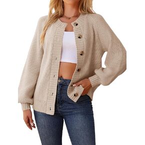 Cardigan Sweaters for Women Crew Neck Chunky Knit Cardigan Button Down Long Sleeve Fall Winter Fashion Clothes in Kuwait