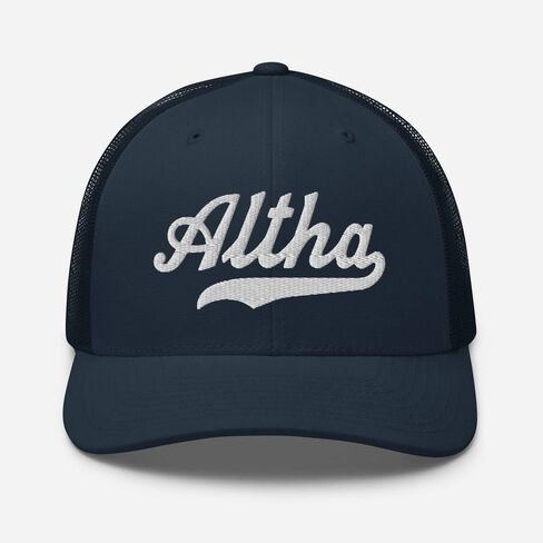 Altha Hat Altha Trucker Hat Baseball Script Embroidered Cap Vintage Sports Mesh Swoosh Gift Souvenir Headwear FL in Saudi Arabia