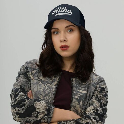 Altha Hat Altha Trucker Hat Baseball Script Embroidered Cap Vintage Sports Mesh Swoosh Gift Souvenir Headwear FL in Saudi Arabia