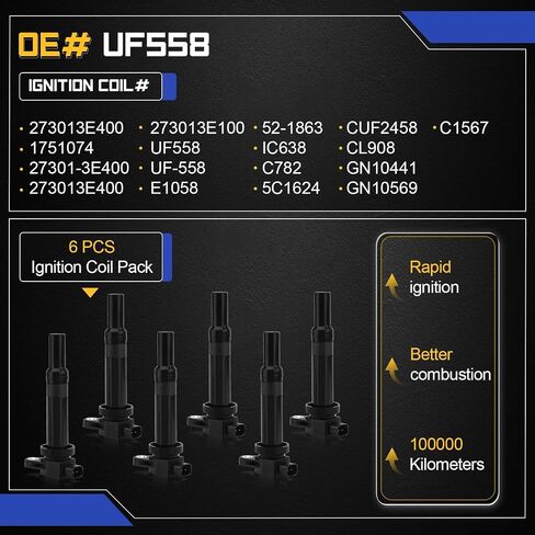 حزم ملف الإشعال UF558 لـ 2007-2010 Hyundai Santa Fe/Kia Optima Rondo Magentis 2.7 V6 يستبدل #273013E400 C1567 GN10441 GN10569 6 قطعة in Saudi Arabia