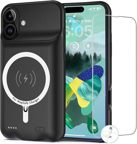 حافظة بطارية لهاتف iPhone 16 Pro، [10000 مللي أمبير] حافظة شاحن لاسلكي ذكي Qi معززة وقابلة للحمل مع علبة شحن لاسلكية CarPlay متوافقة مع iPhone 16 Pro (6.3 بوصة) - أسود in Saudi Arabia
