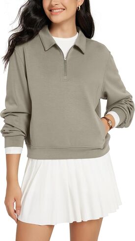 ODODOS Modal Soft Half-Zip Collared Sweatshirts for Women Long Sleeve Relaxed Fit Pullover Top with Pockets in Saudi Arabia