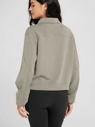 ODODOS Modal Soft Half-Zip Collared Sweatshirts for Women Long Sleeve Relaxed Fit Pullover Top with Pockets in Saudi Arabia