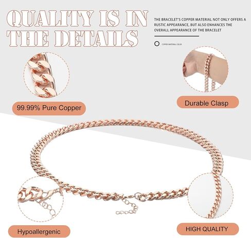 Tondiamo 1 Pack Copper Chain Necklace 24" Pure Copper Cuban Link Necklace for Men Heavy Solid Jewelry Chain, Ideal Gifts for Men and Husbands in Saudi Arabia