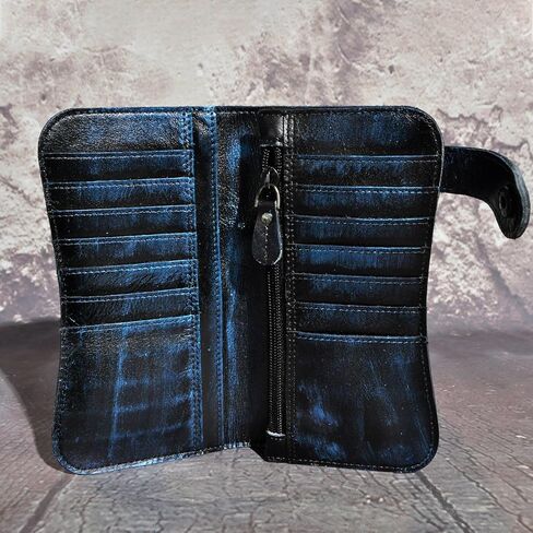 Vintage Genuine Leather Organizer Wallet for Men RFID Blocking with Snap Closure (Dark Blue) in Kuwait