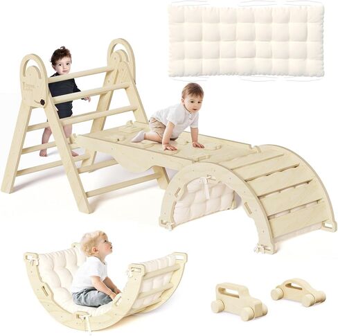 Pikler Triangle Set with Cushion, Indoor Climbing Toys, Montessori Climbing Set, Climbing Toys for Toddlers 1-3 Inside, 9 Combinations Indoor Playground Jungle Gyms in Saudi Arabia