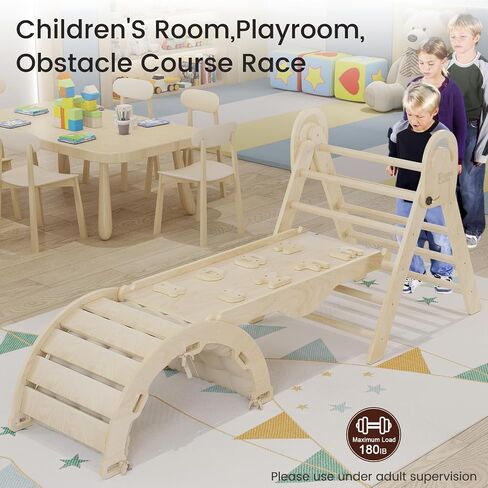 Pikler Triangle Set with Cushion, Indoor Climbing Toys, Montessori Climbing Set, Climbing Toys for Toddlers 1-3 Inside, 9 Combinations Indoor Playground Jungle Gyms in Saudi Arabia