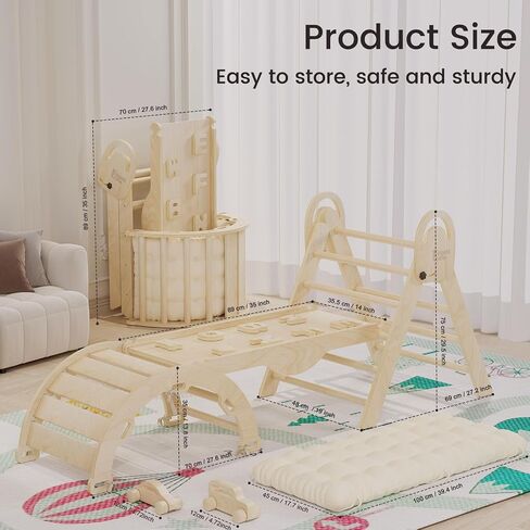 Pikler Triangle Set with Cushion, Indoor Climbing Toys, Montessori Climbing Set, Climbing Toys for Toddlers 1-3 Inside, 9 Combinations Indoor Playground Jungle Gyms in Saudi Arabia