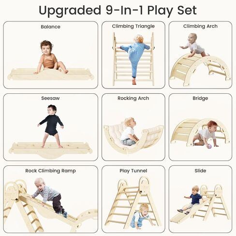 Pikler Triangle Set with Cushion, Indoor Climbing Toys, Montessori Climbing Set, Climbing Toys for Toddlers 1-3 Inside, 9 Combinations Indoor Playground Jungle Gyms in Saudi Arabia