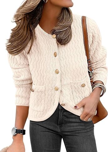 Caracilia Women's Cropped Cardigan Sweaters Open Front Button Down Knit Lady Jackets Outerwear with Pocktes 2024 Fall Clothes in Kuwait