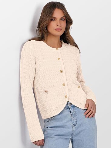 Caracilia Women's Cropped Cardigan Sweaters Open Front Button Down Knit Lady Jackets Outerwear with Pocktes 2024 Fall Clothes in Kuwait