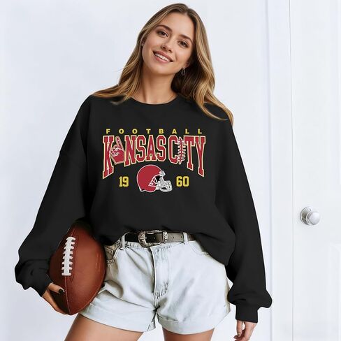 KIEKIECOO Game Day Sweatshirt Women Football Crewneck Sweatshirts Football Mom Drop Shoulder Pullover Long Sleeve Casual Tops in Saudi Arabia