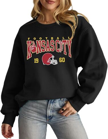 KIEKIECOO Game Day Sweatshirt Women Football Crewneck Sweatshirts Football Mom Drop Shoulder Pullover Long Sleeve Casual Tops in Saudi Arabia